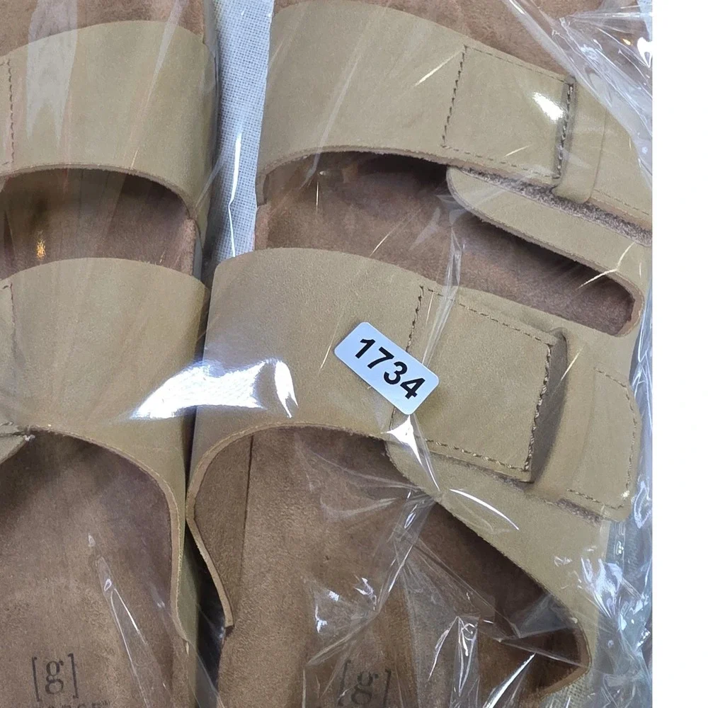 George Mens Two Strap Slide Sandals Tan Faux Suede Size 12 Adjustable 1734